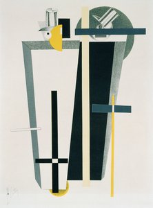 Abstracte compositie in grijs, geel en zwart